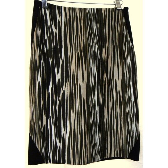 Diane Von Furstenberg Line Print Pencil Skirt Short Slim Fit Black Stretch Sz Sm - Picture 1 of 7